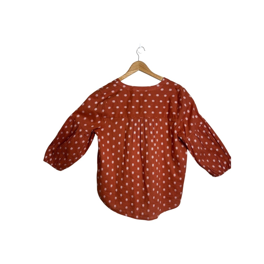 J.Jill Baked Clay Pintuck Button Front Peasant Blouse Rust Orange Sz M - Picture 2 of 8
